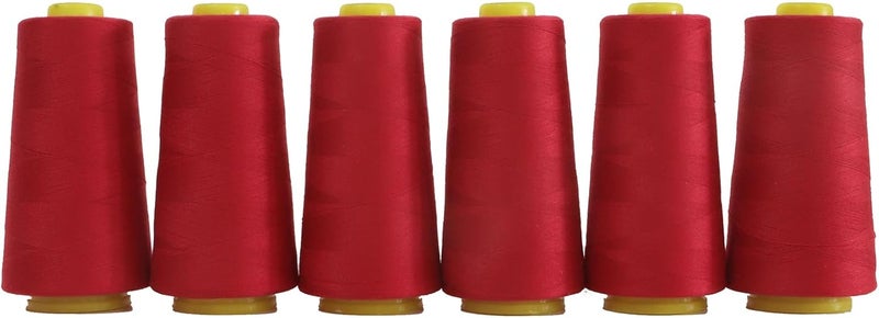 AMOHilos Polyester Sewing Thread All Purpose Knotless 40S/2 (Tex27) 6 Cones of 2750 Yards Each Spool Thread Total 16500 Yards for Serger Sewing Machine Quilting Piecing Overlock Hand Stitching (Red) - Image 1